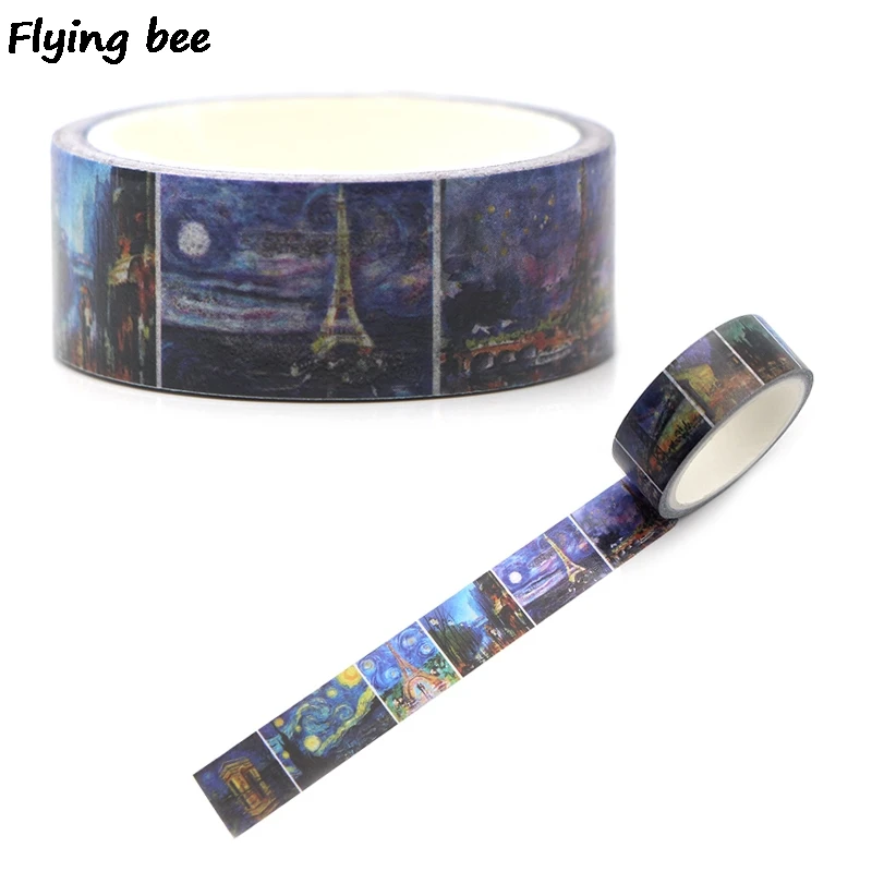 Flyingbee 15mmX5m Бумага васи лента Ван Гог живопись клейкая DIY Скрапбукинг стикер