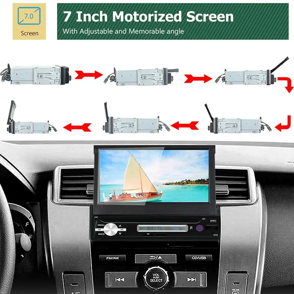 Clearance 7" 1DIN Car Stereo Multimedia Player 2+32G for Android 8.1 Adjustable Screen FM Bluetooth WIFI GPS Nav Radio Video MP5 Player 8