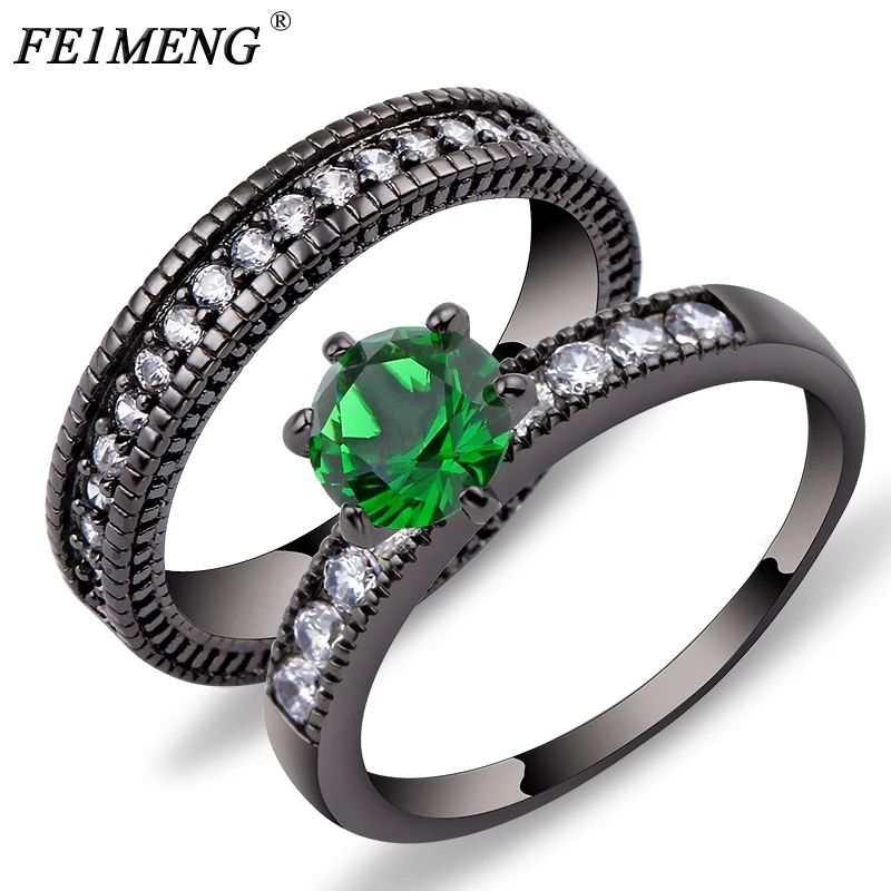 Buy Charming Green Crystal Zircon Ring Sets Vintage Wedding Rings For Men And