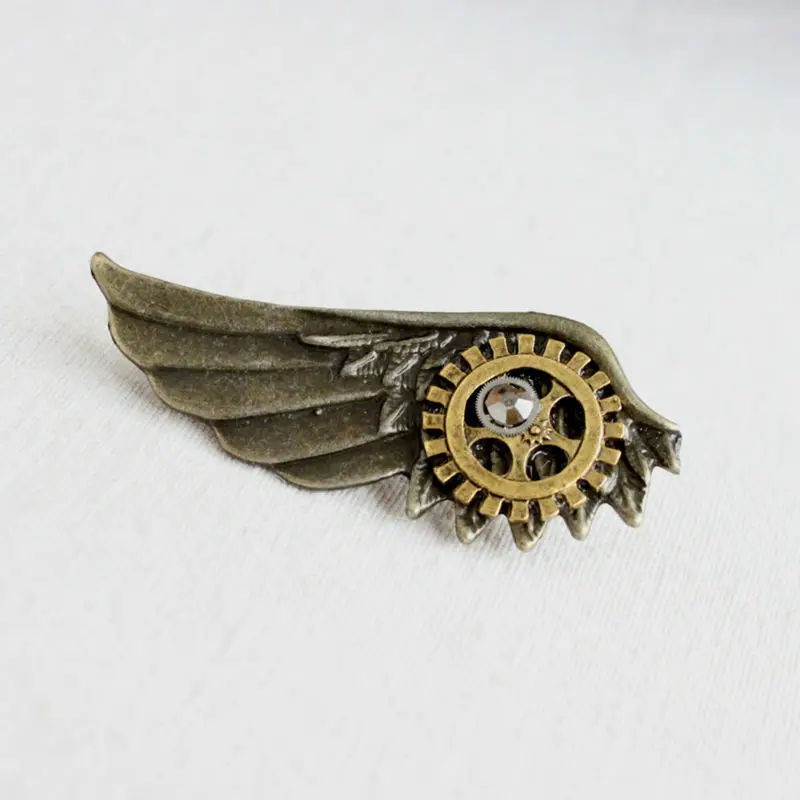 Free Shipping Bronze Wing Brooch Steampunk Gear Brooch Handmade Watch