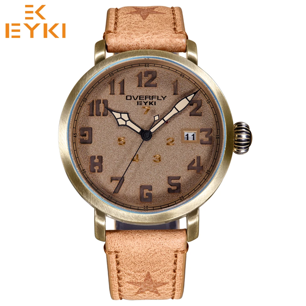 

EYKI Men army waterproof vintage watch male brand luxury PU strap calendar quartz wristwatch unique week clock relogio masculino
