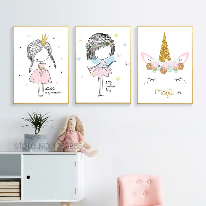 Cuadro de decoración de habitación de unicornio para niñas, Cuadros
