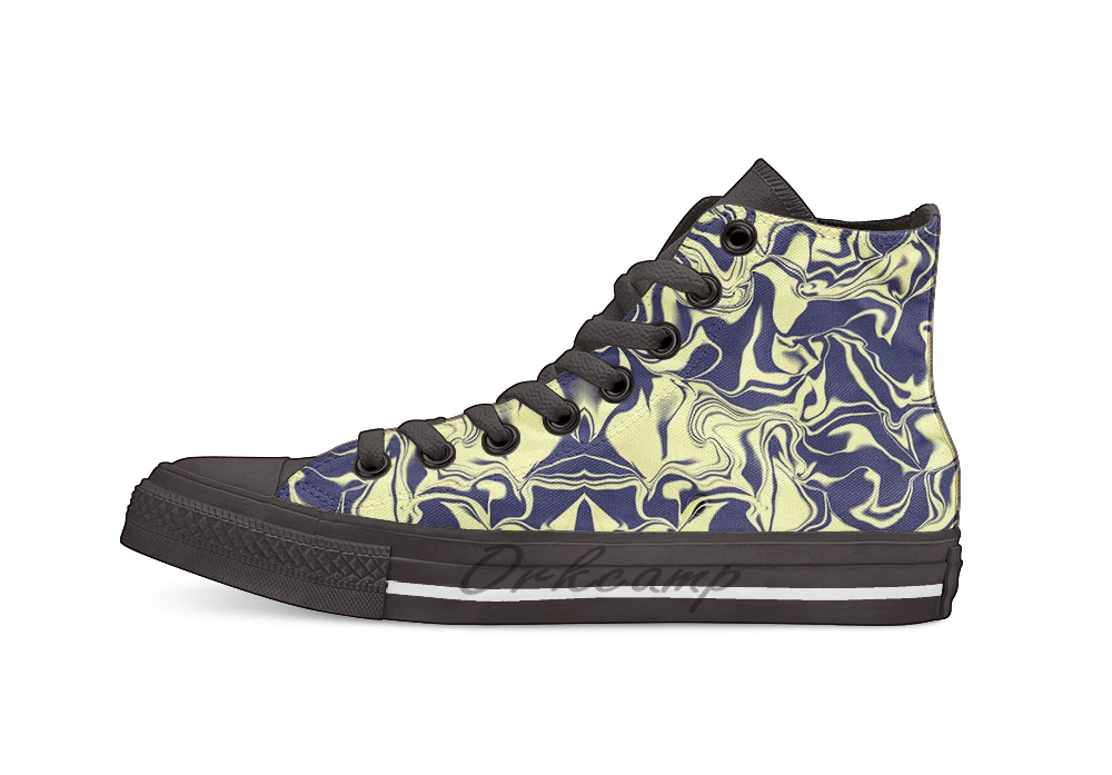 

Dark Blue and Yellow Waves Unisex High Top Canvas flat Casual Custom shoes Drop Shipping
