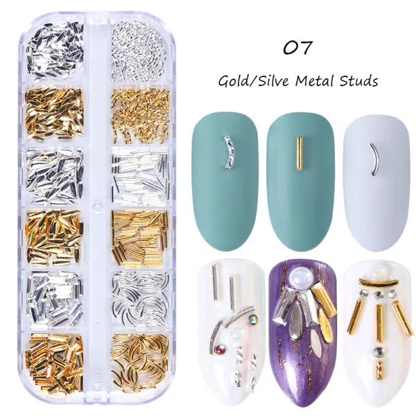 1 чехол для украшения ногтей из золотого и серебряного сплава, металлическая Геометрическая рамка с заклепками, бусины для дизайна ногтей, подвески, аксессуары для 3D маникюра, LA772-1 - Color: 07