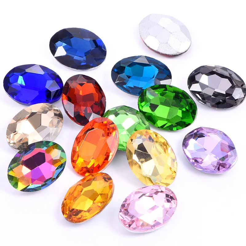 

4 Sizes 24 Colors Glass Pointback Rhinestones Glue On Oval Shape Colorful Crystal Strass for DIY Clothes Bags Decoration B1258