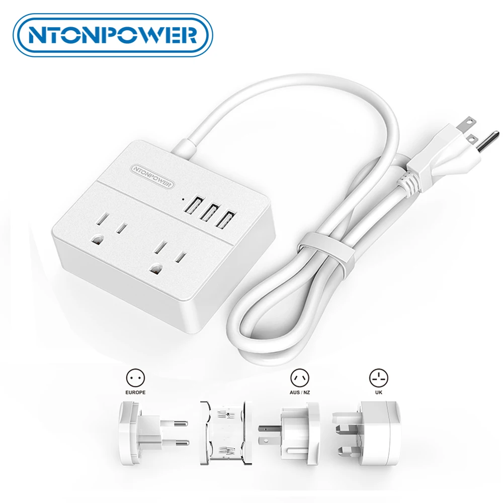 

NTONPOWER US Plug Mini Portable Power Strip 2 AC Outlets 3 USB Charging Ports with 3 Foot/ 1M Power Cord