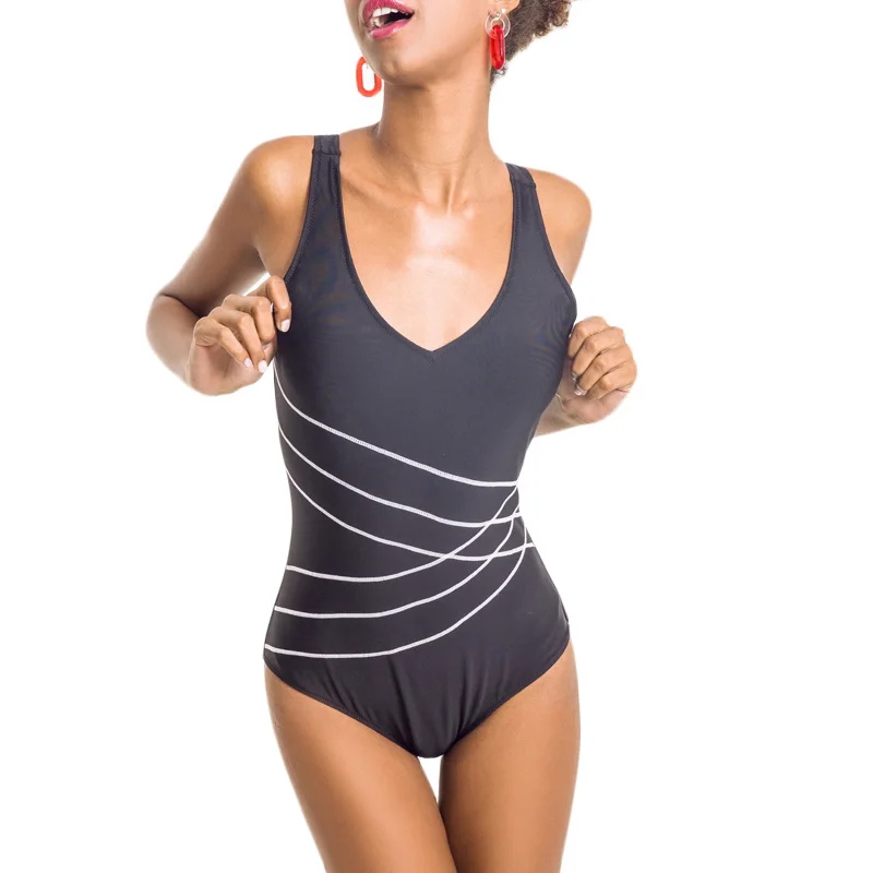 

New 2019 One Piece Swimsuit Cross Strap Swimwear Women Sexy Solid Bathing Suits Summer Deep V Beachwear U-back Swimsuits