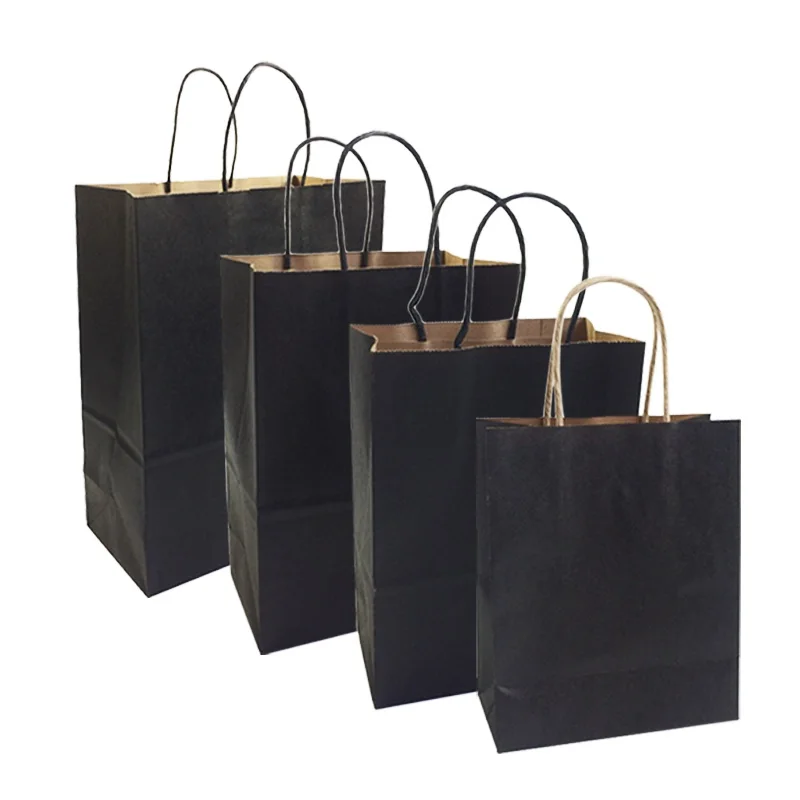 10 Pcs/lot Gift Bags With Handles function High-end Black Paper Versatile 6 Size Recyclable Environmental Protection Bag