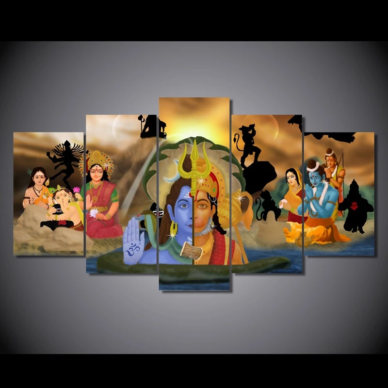 

HD Print 5 pcs wall art painting Hanuman And Shiva India Buddhism Ganesha canvas Painting Canvas home decor wall art /PT1158