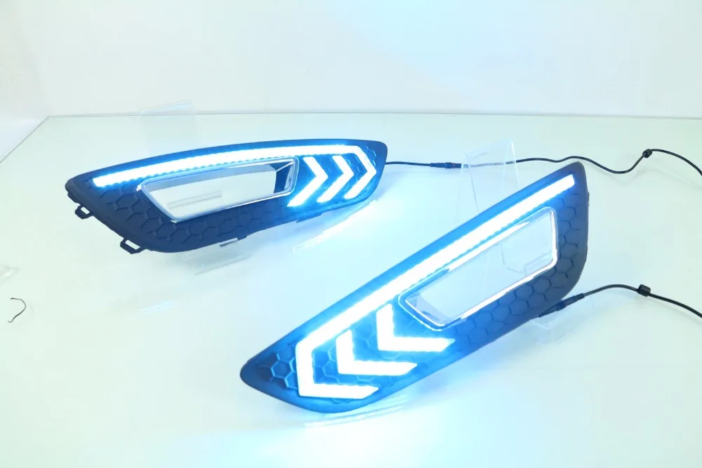 

Osmrk led drl daytime running light for Ford focus 2015-2016 with moving yellow turn signals and blue night light