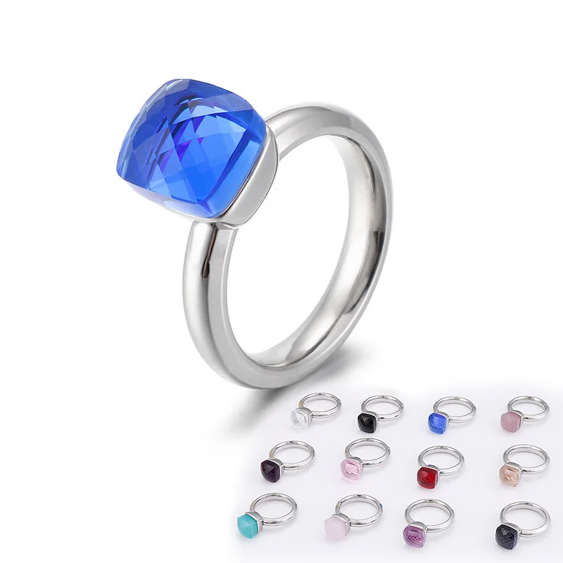 

Big Glass Silver Color Stainless Steel Ring for Women Fashion Wedding Ring Female Engagement Party Jewelry Gift