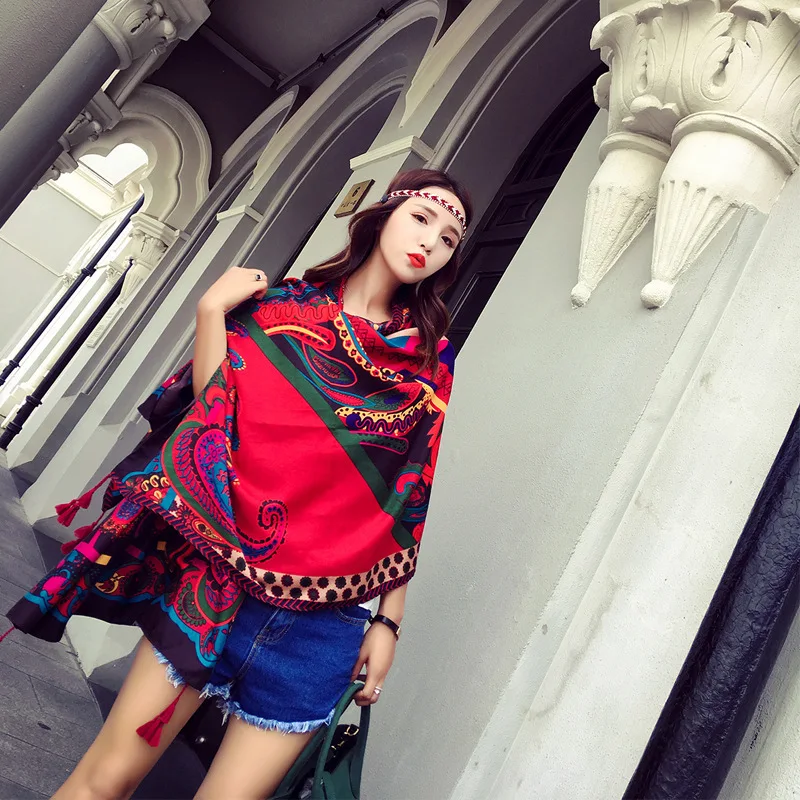 

Summer Print Scarf for Women Ethnic Stylish Cotton Scarf New Design Large BOHO Shawl Wraps Recommend Hijab Shawl Girls