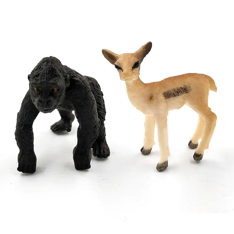 Simulation cute animal model figurine Mini Alpaca Warthog Chimpanzee Sheep Deer Fox Antelope Monkey Gibbon fairy home decor toys miniature figurines