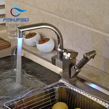 Светодиодный Современный матовый никель кухонный кран на бортике сосуд Раковина Смеситель кран выдвижной опрыскиватель раковина кран