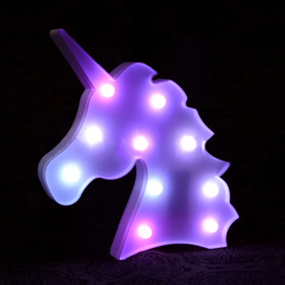 Creative Colorful Unicorn Head LED Night Light Up Table Lamp Kids Bedroom Home Decor