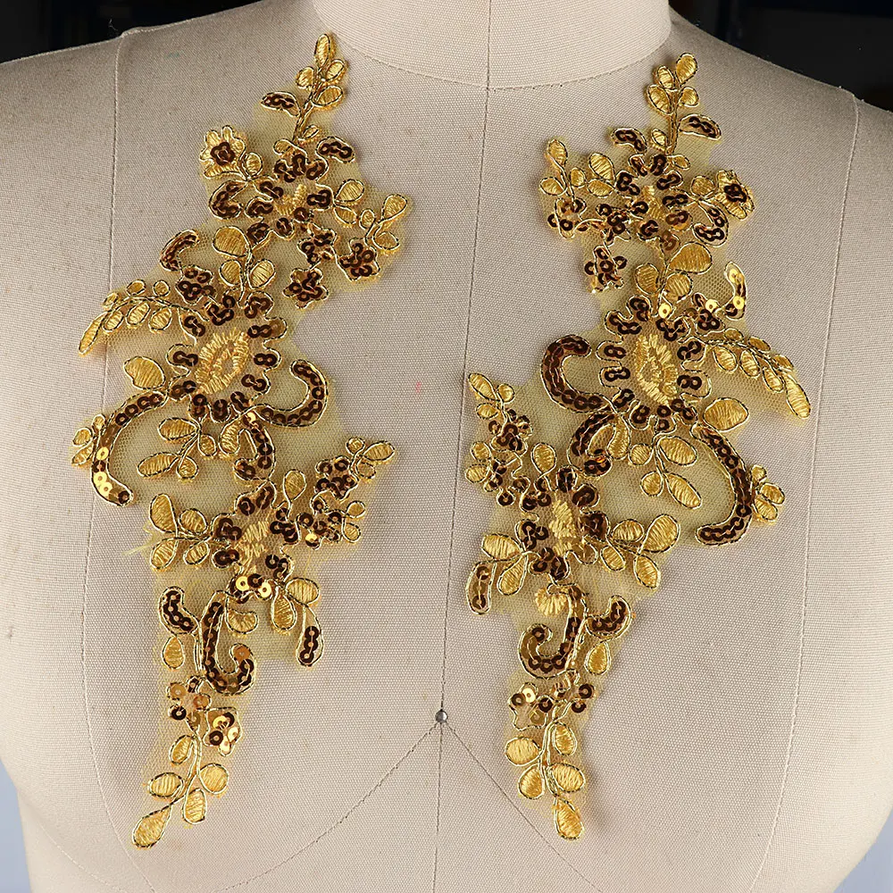 

2PCS Emboridered Corded Wedding Patches for Bridal Dress Lace Trim Sewing Badge For Cheongsam Dress Shirts Clothes Appliques
