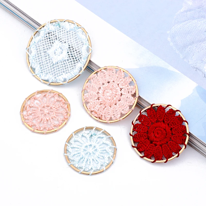 

3pcs Bohemia Woven Mesh Bracelet Connector Charms Hollow Jewelry Findings Round Circle Earrings Necklace Pendant Metal Charms