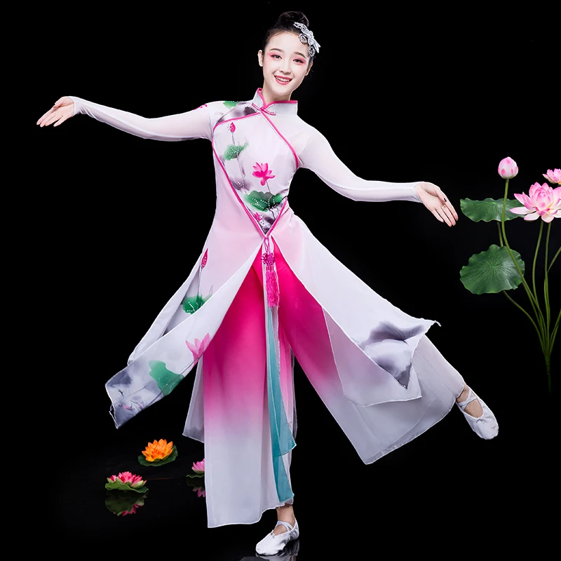 Hanfu классический танцевальный костюм s Элегантный Национальный бамбуковый веер танцевальный янгко Древний китайский костюм народный танцевальный костюм для женщин