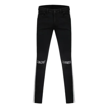 

Jeans Pants Of Men 2019 Men Cothes Denim Embroidery Cotton Straight Hole Pocket Trouser Distressed Pant c0311