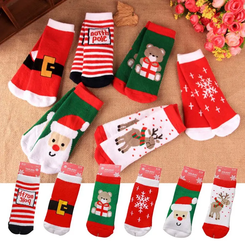 

2018 Christmas Themed Children Cotton Cartoon Jacquard Socks Red Christmas Baby Socks Absorb Sweat Permeability Socks One Size