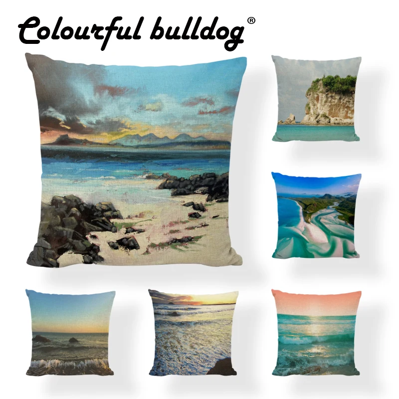 Ocean Style Cushion Covers Sea Scenery Print Home Decorative Bench Seats Coastal Throw Pillow Cover Linen Cotton Gift Pillowcase | Дом и сад