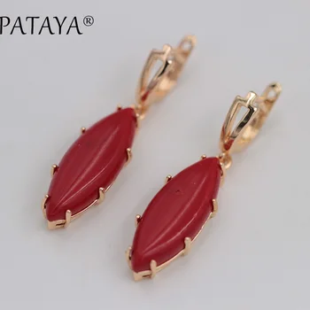 

PATAYA New Exclusive 585 Rose Gold Dangle Earrings Multicolor Red Natural Stone Earrings Women Party Wedding India Jewelry RU