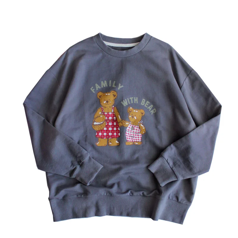 

2017 Autumn Loose Casual Sweatshirts Cotton Long Sleeve O Neck Women Pullover Tops Sweet Bears Printed Ladies Gray Tops