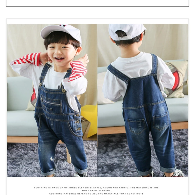 Baby Boys and childrens overalls jeans Pants clothes In the spring and autumn Stylish and simple Ripped jeans Pure color kids jeans Clothing (4)