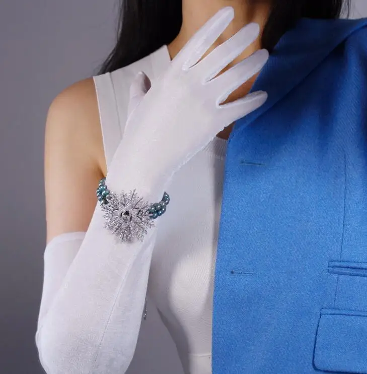 

Women's elegant elastic velvet touchscreen long gloves female white color pleuche party driving glove 40cm 60cm R1449