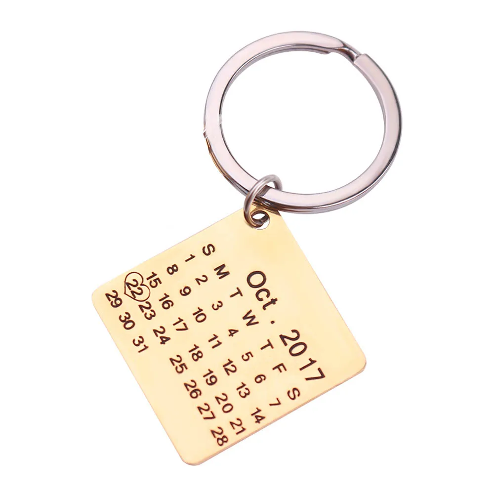 

Stainless Steel Personalized Custom Calendar Jewelry Key Chain Gun Black Color Keychain Boyfriend Wedding Gift Drop Shipping