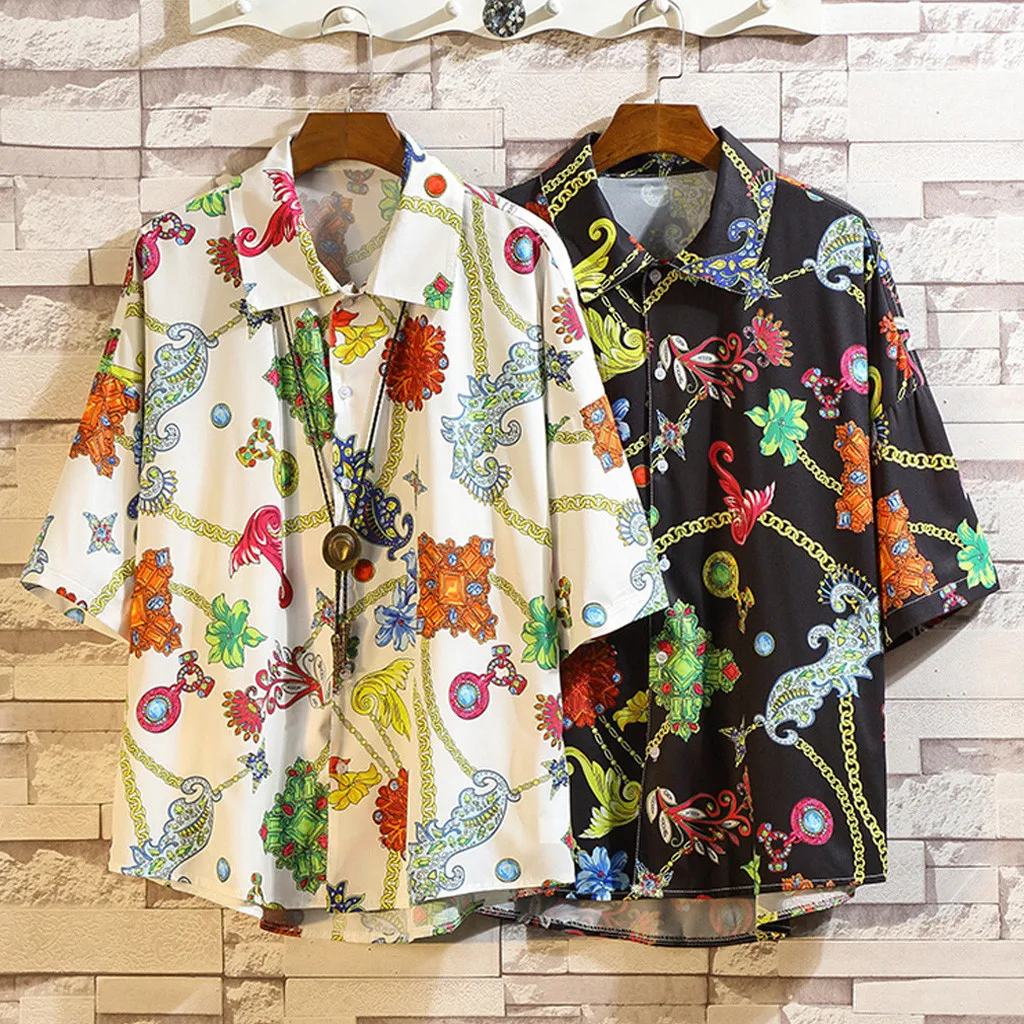 Летняя Пляжная рубашка Мужская Летняя Повседневная Гавайская стильная Свободная рубашка с коротким рукавом с принтом топы блузка# D