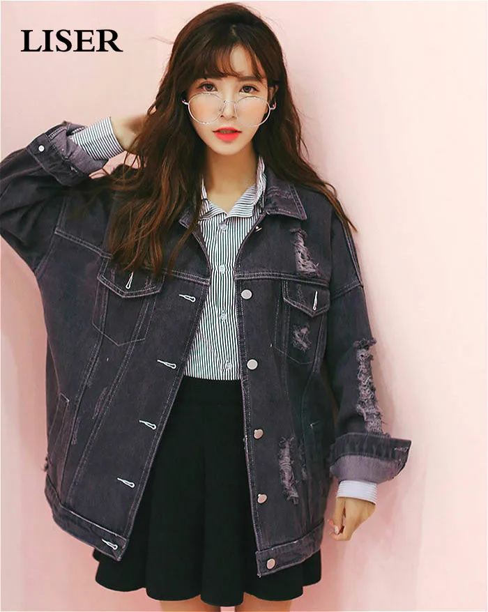 

LISER Basic Denim Jacket for Women Loose Jeans Jacket Casual BF Style Jackets Coat Women