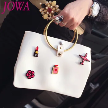 

2019 New Design Women's Fashion Casual Tote Cartoon Appliques Handbags Quality PVC Crossbody Bags Gold Open Pocket Jelly Package