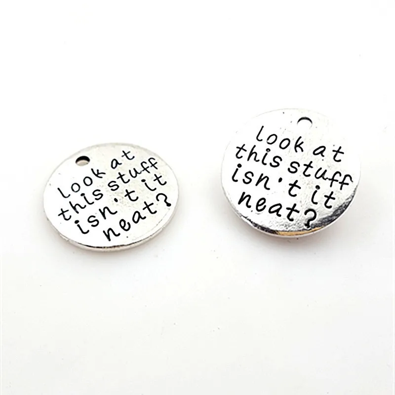 High Quality 50 Pieces/Lot Diameter 25mm Antique Silver Plated Letter Printed look at this stuff isn't it neat Charms Pendants |