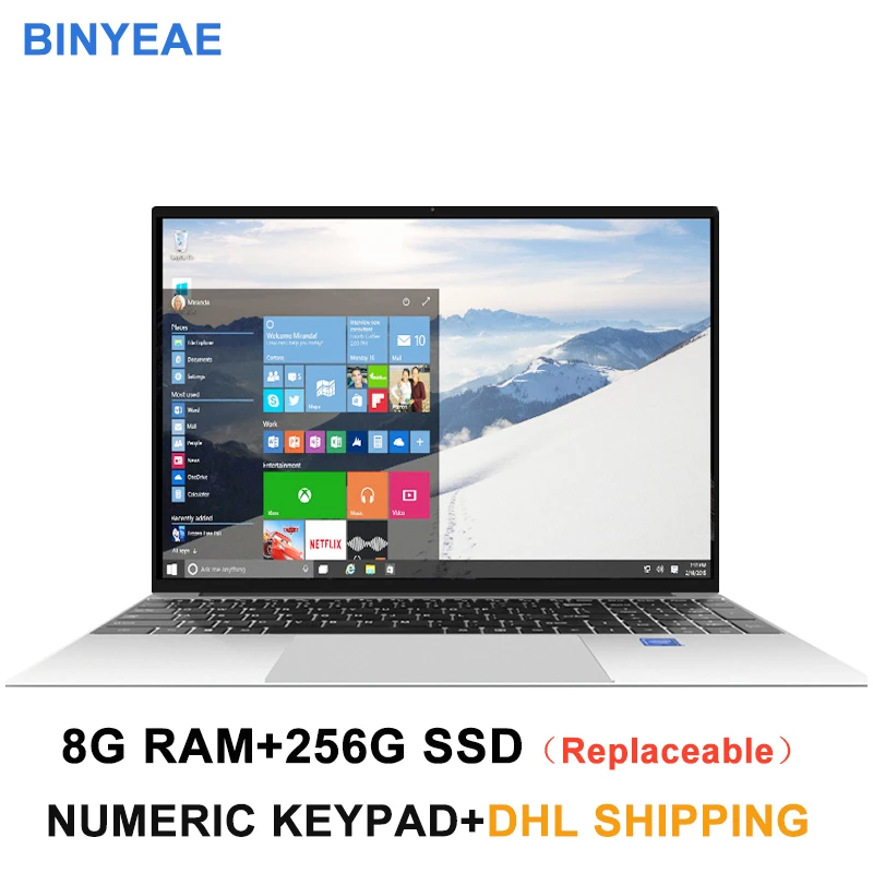 

15.6 inch 8G RAM 256G SSD Hard Disk Laptop With Numeric Keypad Notebook Computer Intel J3160 QUAD CORE win10 OS IPS Ultrabook