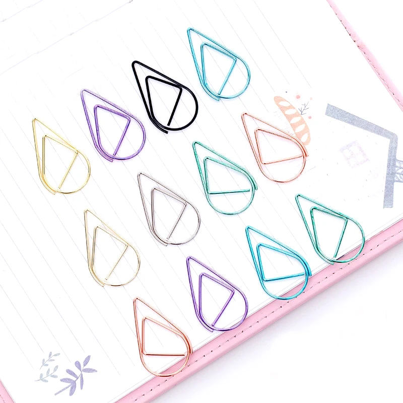 

12 PCS/Set Metal Material Drop Shape Paper Clips Gold Silver Color Funny Kawaii Bookmark Office School Stationery Marking Clips