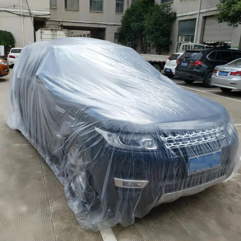 

Dragonpad 3 Size Car Cover LDPE Film Outdoor Clear Disposable Full Car Cover Rain/Dust Resistant Garage Universal Temporary