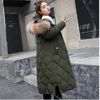 

2018 Winter Jacket Women Colorful Big Fur Hooded Thick Down Parkas Long Female Jacket Coat Slim Warm Winter Outwear