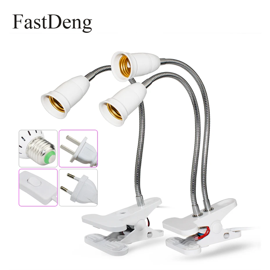 

360 Degrees Flexible Lamp Holder Clip E27 Lamp Base Holder With On Off Switch EU/US Plug Desk Lamp For Led Grow Light E27 Lamp