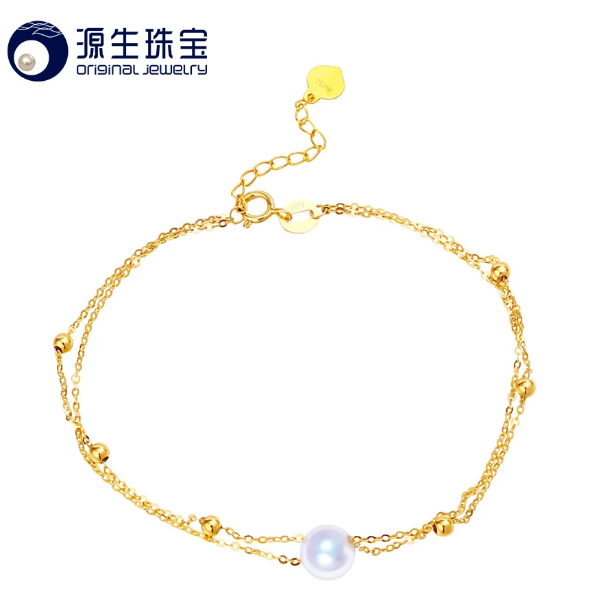 [YS] Новое поступление 6-6,5 мм белый натуральный AAA Akoya жемчужный браслет 18 К золотой браслет