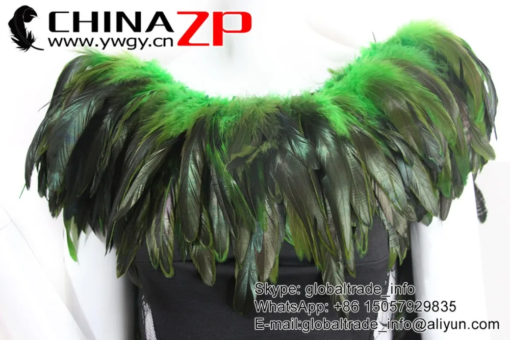 Rooster Schlappen Feathers Strung -green half bronze (1)