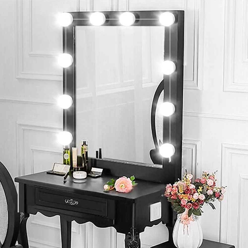Косметическое зеркало, косметическое зеркало, светодиодный светильник, набор лампочек, 10 светодиодный лампочек, косметическое зеркало для макияжа, лампа, регулируемая яркость, косметическое зеркало, комплект