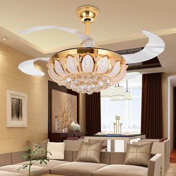 

LED Crystal Invisible Retractable Ceiling Fan LED Lamp.LED Light.Ceiling Lights.LED Ceiling Light.Ceiling Lamp For Foyer Bedroom