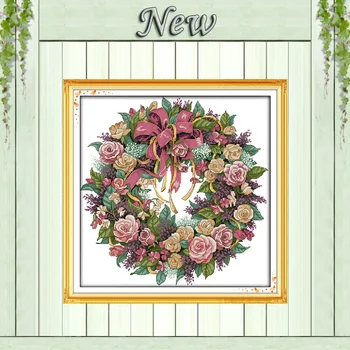 

A wreath of roses flowers paintings counted printed on canvas needlework embroidery Sets DMC 11CT 14CT Chinese Cross Stitch kits