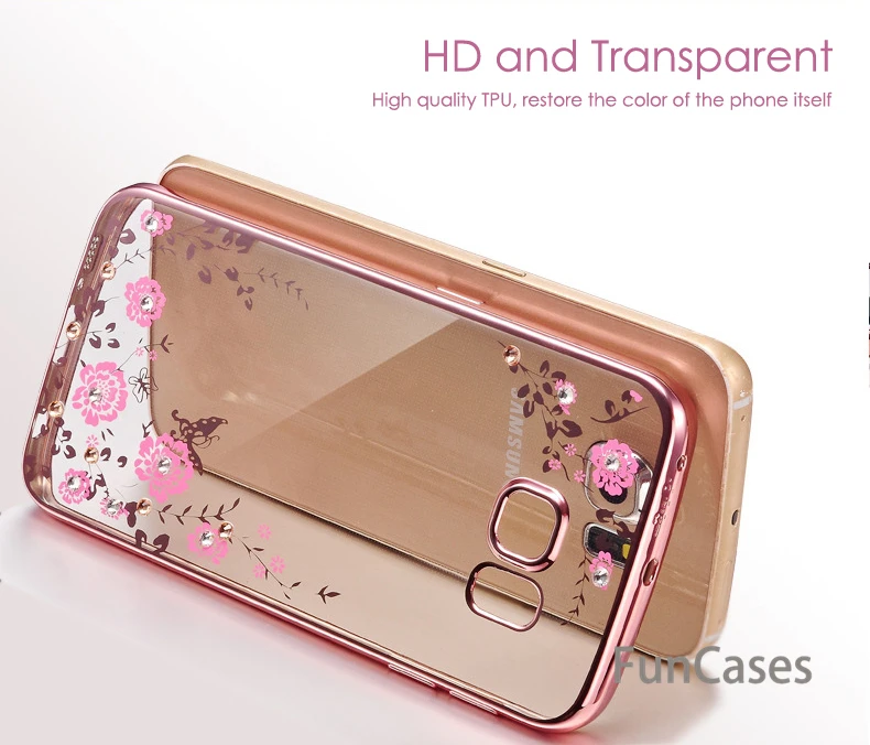 

For Samsung Galaxy A5 A7 A3 2017 2016 S5 S6 S7 edge S8 Plus J3 J5 J7 Grand Prime TPU Clear Case Plating Diamonds Soft Cover Capa