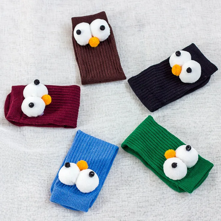 Осенне-зимние детские гольфы хлопковые носки с объемными большими глазами для маленьких мальчиков и девочек 10 цветов, гольфы для маленьких детей