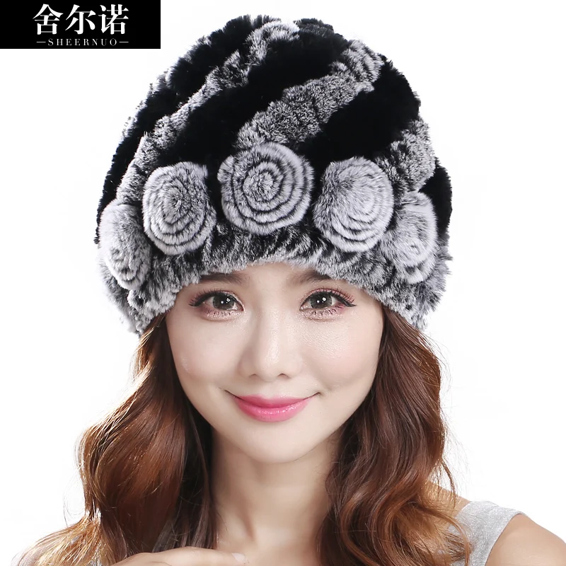 

New fur beaver rabbit fur hat women autumn and winter days warm thickened rose beaver rabbit knitting in the elderly mother hat