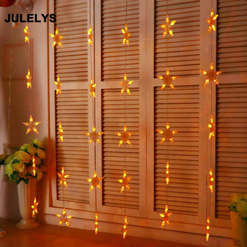 JULELYS 1 5 м x Светодиодная звезда занавески огни Рождественская гирлянда окно