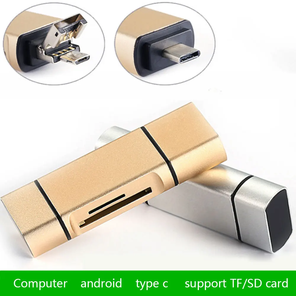 Практические 5 в 1 Card Reader USB Micro/USB/Тип-c Card Reader Поддержка SD/TF карты Алюминий сплава для ноутбука Macbook смартфон