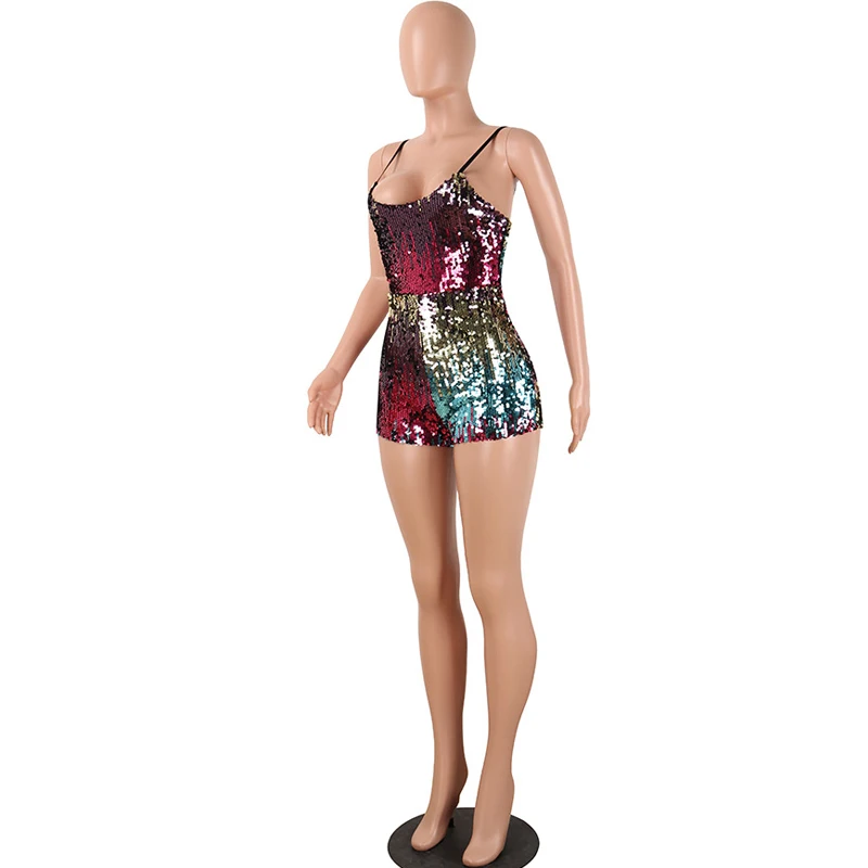summer new sexy women's sequins jumpsuit slim sling color beads zipper leotard summer new sexy women's sequins jumpsuit slim sling color beads zipper leotard
